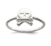 Bague en argent sterling 925 massif poli et texturé avec tête de mort et foi religieuse pour femme, US 6 | EU 52.75 | DE 16.5 | JP 12 | UK M, Métal Argent Os Métal Argenté, Aucune pierre précieuse