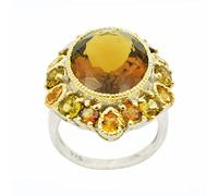 Bague en argent sterling 925 massif quartz champagne tourmaline pour femme avec pierres précieuses naturelles, R 1/2, Pierre précieuse., Quartz champagne, tourmaline