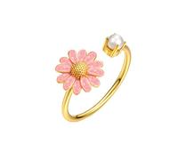 Bague en argent sterling 925, ornée d'une marguerite rose en émail et d'une perle, plaquée or. Bijou mignon et unique pour fille et femme.