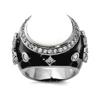 Bague en argent sterling 925 plaqué noir et émail imitation agate blanche et oxyde de zirconium Taille 50