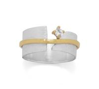 Bague en argent sterling 925 plaqué or 14 carats bicolore avec oxyde de zirconium Art Déco finition satinée 8,6 mm Bague de style H pour homme et femme, US 9 | EU 60 | DE 19 | JP 18 | UK R 3/4