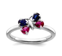 Bague en argent sterling 925 poli de 2,25 mm sertie de griffes empilables avec ru r et saphir Cr - Ailes d'ange - Bijoux cadeaux pour femme - Gamme d'options de taille de bague : J à T