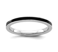 Bague en argent sterling 925 poli empilable avec expressions émaillées noires de 2,25 mm, bijoux cadeaux pour femmes - Gamme d'options de taille de bague : J à T, US 10 | EU 62.5 | DE 20 | JP 20 | UK