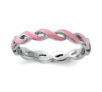 Bague en argent sterling 925 poli empilable avec expressions en émail rose 2 mm, bijoux cadeaux pour femmes - Gamme de tailles de bague : J à T, US 8 | EU 57.75 | DE 18 | JP 16 | UK Q, Métal Argent