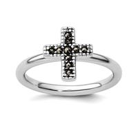 Bague en argent sterling 925 poli empilable avec expressions marcassite religieuse croix, 2,25 mm, taille 9, bijoux pour femme