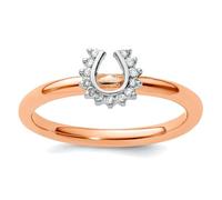 Bague en argent sterling 925 poli empilable plaqué rose en forme de fer à cheval pour femme, US 7 | EU 55.25 | DE 17.25 | JP 14 | UK O, Métal Diamant Pierre précieuse Métal, Diamant