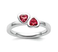 Bague en argent sterling 925 poli empilable tourm rose double cœur pour femme, US 6 | EU 52.75 | DE 16.5 | JP 12 | UK M, Métal Argent Pierre précieuse Métal Argenté, Tourmaline rose