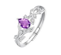 Bague En Argent Sterling 925 Pour Femme, Bague De Fiançailles En Rubis Taille Poire, Pierre Précieuse Naturelle, Ajustable, En Oxyde De Zirconium, Avec Coffret Cadeau, Améthyste