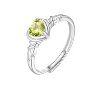 Bague En Argent Sterling 925 Pour Femme, Bague En Argent Avec Cœur D'Amour, Réglable, Pierre Précieuse Naturelle, Alliance De Fiançailles, Promesse, Avec Boîte À Bijoux, Péridot