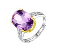 Bague En Argent Sterling 925 Pour Femme, Grosse Pierre Précieuse Naturelle Taille Ovale, Diamant 10 X 14 Mm, Anneau Réglable, Fiançailles, Promesse, Mariage, Alliance, Améthyste