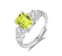 Bague En Argent Sterling 925 Pour Femme, Pierres Précieuses Naturelles, Taille Coussin 8 X 10 Mm, Alliance, Cocktail, Fiançailles, Promesse, Taille Réglable, Péridot