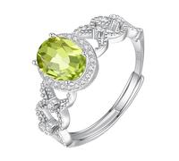 Bague En Argent Sterling 925 Pour Femme, Pierres Précieuses Naturelles, Taille Ovale 6 X 8 Mm, Alliance En Oxyde De Zirconium, Alliance Cocktail, Promesse Infinie, Taille Réglable, Péridot