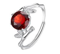 Bague En Argent Sterling 925 Pour Femme, Pierres Précieuses Naturelles, Taille Ronde, Alliance, Oxyde De Zirconium, Bambou, Cocktail, Promesse Infinie, Taille Réglable, Rubis