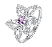Bague En Argent Sterling 925 Pour Femme, Pierres Précieuses Naturelles, Taille Ronde, Alliance, Oxyde De Zirconium, Papillon Creux, Promesse D'Infini, Taille Réglable, Améthyste