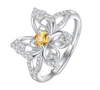 Bague En Argent Sterling 925 Pour Femme, Pierres Précieuses Naturelles, Taille Ronde, Alliance, Zircone Cubique, Anneau Papillon Creux, Promesse D'Infini, Taille Réglable, Citrine
