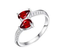Bague En Argent Sterling 925 Pour Femme, Taille Poire, Pierre Précieuse Naturelle, Double Pierre, Fiançailles, Alliance, Taille Réglable, Rubis