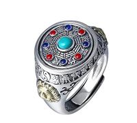 Bague en argent sterling 925 pour homme, ornée de pierres précieuses incrustées et ajustables.