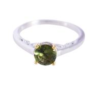 Bague en argent sterling 925 sertie de 2 pierres précieuses rondes à facettes vertes de 6 mm, cadeau pour homme ou femme, Q1/2,58(18.5), Gemme, Moldavite, oxyde de zirconium