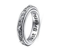 Bague en argent sterling avec fleur de lotus pour le yoga, respirez simplement l'anxiété, la bande d'inquiétude oxydée, soulage le stress et l'ennui, bijoux pour femmes et hommes, 54.4