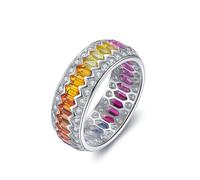 Bague en argent sterling avec saphir synthétique bleu, bague éternité avec saphir synthétique multicolore, 49 (15.6), Saphir synthétique, Saphir de synthèse