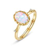 Bague en argent sterling, bague ouverte simple et élégante plaquée or style vintage avec opale, bijou pour femme et fille