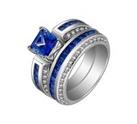 Bague en argent sterling Bagues pour femmes, combinaison créative, zircone cubique, ensembles de bagues de fiançailles mariage deux en un (A, F)
