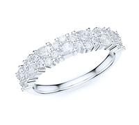 Bague en argent sterling de 4,3 mm de large en forme de marquise et diamants ronds demi-éternité, Métal précieux : argent sterling rhodié, Strass