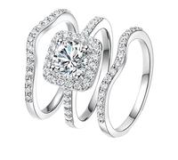 Bague en argent sterling Ensemble de bagues empilables trois en un, bague de promesse mariage et fiançailles cubique plaquée pour femmes (A, 6)