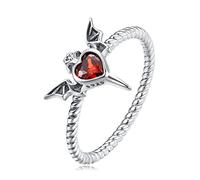 Bague en argent sterling ornée d'un cœur en forme d'aile d'ange scintillante et de zircon cubique rouge.