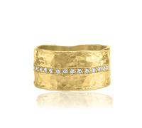 Bague en argent sterling plaqué or 14 carats avec zircone semi-éternité de 0,13 carat, large rail martelé, bague en or, cadeau pour femme, bijou esthétique, Argent sterling, Zircone cubique