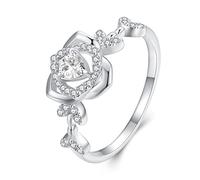 Bague en argent sterling S925 avec zircon incrusté en forme de rose pour femme et adolescente
