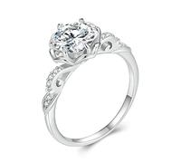 Bague en argent sterling S925 plaqué or blanc avec grande pierre principale, alliance classique et romantique pour femme