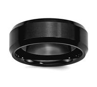 Bague en céramique brossée avec bord biseauté poli noir 8 mm pour homme et femme Taille 8,5