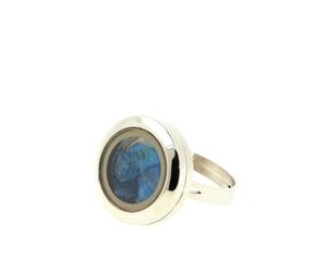 Bague en cristal - ABIJOUX - Apatite bleu néon - Taille ajustable - Acier inoxydable - Mixte