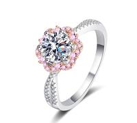 bague en diamant, Bague de fiançailles en argent sterling 925 avec diamant rose et moissanite VVS1 couleur D 1 ct for femme