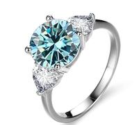bague en diamant, Bague de fiançailles Moissanite couleur D VVS1 3ct for femmes, bague mariage en argent Sterling 925, diamant vert/bleu/rose avec certificat(Blue,6)