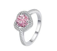 Bague en diamant, Bagues de fiançailles for femmes en argent sterling S925 avec diamant rond 1 carat, couleur D, pureté VVS1, bagues d'anniversaire mariage(Roze,8)