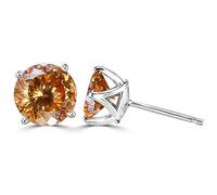 bague en diamant, Boucles d'oreilles à tige Moissanite 2ct coupe ronde couleur D VVS1 clarté boucles en argent sterling 925 diamant for femmes for avec certificat(Dark Yellow)