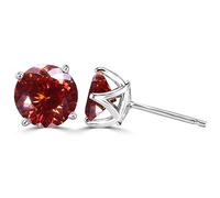 bague en diamant, Boucles d'oreilles à tige Moissanite 2ct coupe ronde couleur D VVS1 clarté boucles en argent sterling 925 diamant for femmes for avec certificat(Red)