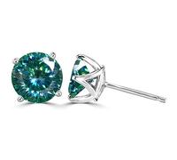 bague en diamant, Boucles d'oreilles à tige Moissanite 2ct coupe ronde couleur D VVS1 clarté boucles en argent sterling 925 diamant for femmes for avec certificat(Green)