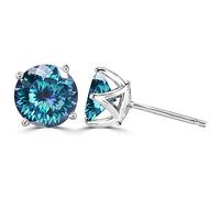 bague en diamant, Boucles d'oreilles à tige Moissanite 2ct coupe ronde couleur D VVS1 clarté boucles en argent sterling 925 diamant for femmes for avec certificat(Blue)