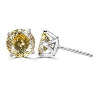 bague en diamant, Boucles d'oreilles à tige Moissanite 2ct coupe ronde couleur D VVS1 clarté boucles en argent sterling 925 diamant for femmes for avec certificat(Light Yellow)