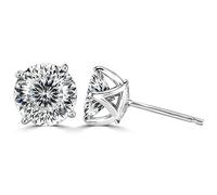 bague en diamant, Boucles d'oreilles à tige Moissanite 2ct coupe ronde couleur D VVS1 clarté boucles en argent sterling 925 diamant for femmes for avec certificat(White)