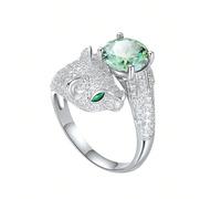 Bague en diamant moissanite vert de 2 carats en argent sterling S925, bague en diamant argent, bague en diamant tête de léopard sertie de diamants de couleur, ouverture avancée, taille réglable, résis