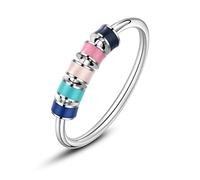 Bague en émail pour femme, bague anti-anxiété argentée avec perles colorées pour ma fille, bijoux esthétiques en acier inoxydable (bleu, 10)