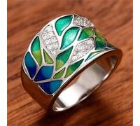 Bague en émail pour femme en forme de feuille de style bohème chic brillant | Commutation quotidienne, exposition d'art, galerie, événement formel léger, shopping, sortir, séance de mode
