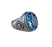 Bague en forme de bague en forme de bague bleue saphir rond bague diamant grande bague d'orteil remplie de pierres précieuses (taille C, taille unique)