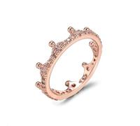 Bague en forme de couronne colorée en or rose et oxyde de zirconium blanc pour femme Cadeau d'anniversaire Promesse Mariage Intemporel Couronne étincelante Bague en cristal rose 8