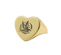 Bague en forme de cœur avec hirondelle gravée | Argent sterling 925 plaqué or | Bijou cadeau, chevalière style vintage, bijou hypoallergénique fait main | LK_PDR_01177_11