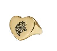 Bague en forme de cœur avec tête de cheval | Argent sterling 925 plaqué or | Bijou cadeau, chevalière style vintage, bijou hypoallergénique fait main | LK_PDR_01883_11.5